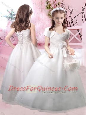 Beautiful Straps Applique and Bowknot Mini Quinceanera Dresses with Lace Up