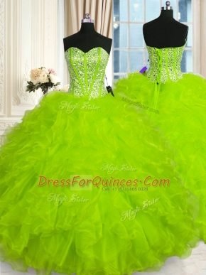 Cheap Beading and Ruffles Quince Ball Gowns Lace Up Sleeveless Floor Length