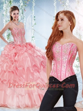 Modest Visible Boning Organza Detachable Quinceanera dresses with Beaded Bodice
