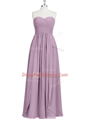 Suitable Purple A-line Chiffon Sweetheart Sleeveless Ruching Floor Length Zipper Prom Party Dress