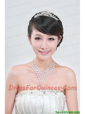 Vintage Style Rhinestons Necklace And  Crown with Ivory Pearl