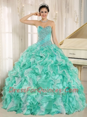New Styles Apple Green With Beaded Bodice and Ruffles Custom Made For 2013 Quinceanera Dress