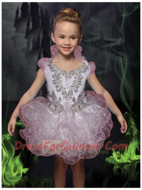Luxurious Ball Gown Square Mini-length Pink Little Girl Dress with Beading