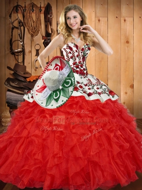 Glorious Tulle Sleeveless Floor Length Sweet 16 Dress and Embroidery and Ruffles