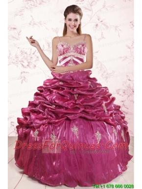 2015 Unique Appliques Quinceanera Dresses with Spaghetti Straps