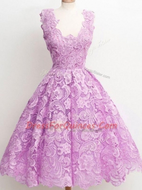 Fashionable Lilac Court Dresses for Sweet 16 Prom and Party and Wedding Party with Lace Straps Sleeveless Zipper