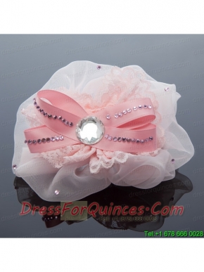 2014 Lace and Tulle Pink Hair Ornament with Rhinestone