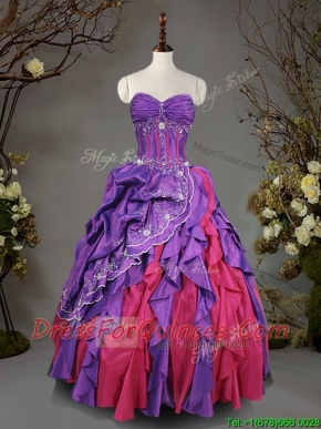 Visible Boning Beaded and Ruffled Quinceanera Dress in Taffeta