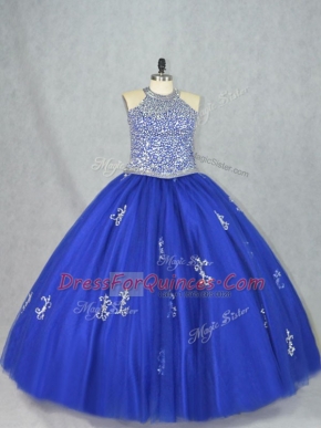 Eye-catching Halter Top Sleeveless Tulle Vestidos de Quinceanera Beading Lace Up