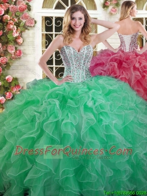 Visible Boning Beaded Bodice and Ruffled Quinceanera Dress in Green