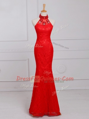 Amazing Sleeveless Beading and Lace Zipper Homecoming Dress