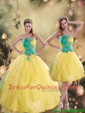 2015 Gorgeous Ruching Quinceanera Dresses in Yellow and Green