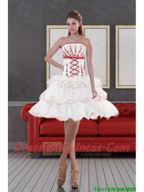 2015 Impressive and Sexy Strapless Prom Dresses with Embroidery and Ruffle layers