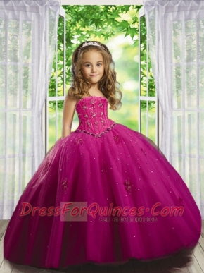2014 Beautiful Beading and Appliques Dress in Fuchsia for Little Girl Pageant