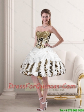 Unique Leopard Printed Ruffles White Strapless Puffy Junior Dresses