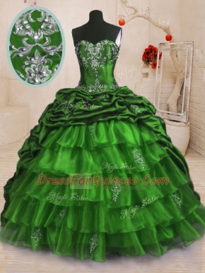 Dazzling Pick Ups Ruffled Sweetheart Sleeveless Sweep Train Lace Up Sweet 16 Quinceanera Dress Organza and Taffeta