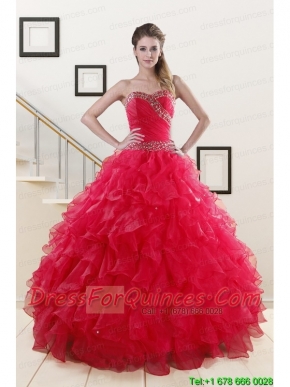 Sweetheart Ball Gown 2015 Sweet 16 Dresses in Coral Red