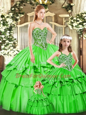 Fantastic Green Sweetheart Neckline Beading and Ruffled Layers 15 Quinceanera Dress Sleeveless Lace Up