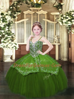Satin and Organza Sleeveless Floor Length Little Girl Pageant Dress and Beading and Embroidery