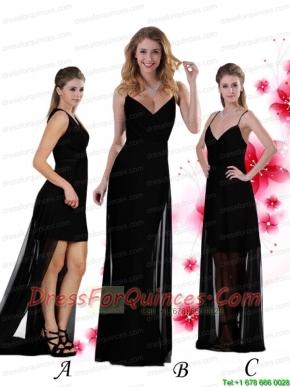 2015 New Style Spaghetti Straps Column Bridesmaid Dress in Black