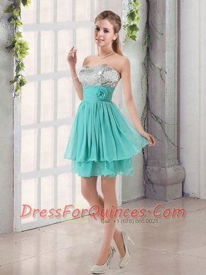 Sweetheart A Line Dama Dress with Sequins and Handle Made Flowers