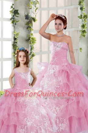 Sumptuous Rose Pink Sleeveless Floor Length Beading and Ruffled Layers and Ruching Lace Up Quinceanera Dress