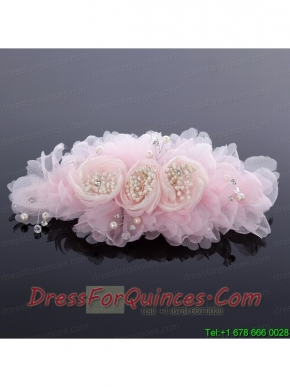 Elegant Imitation Pearls Pink Hair Ornament for Wedding