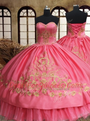 Floor Length Lace Up Vestidos de Quinceanera Pink for Military Ball and Sweet 16 and Quinceanera with Beading and Embroidery