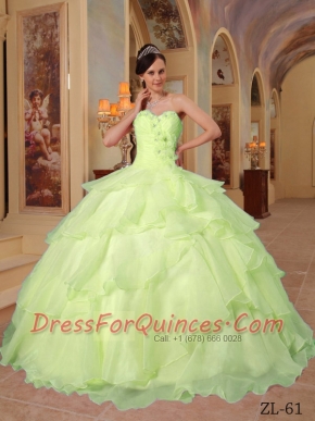 Elegant Yellow Ball Gown Sweetheart Floor-length Organza Beading Quinceanera Dress