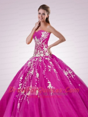 2015 Popular Sweetheart Appliques Quinceanera Dresses in Fuchsia