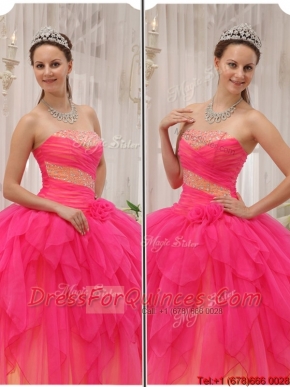 Best Beading Strapless Quinceanera Gowns in Hot Pink