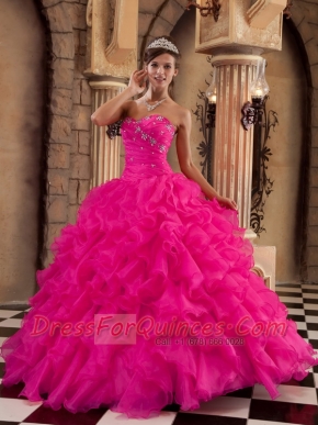 Sweetheart Spring Quinceanera Dresses Lace-up Organza  Ball Gown Coral Red