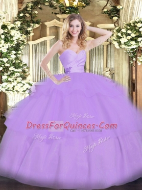 Colorful Lavender Sleeveless Organza Lace Up Quinceanera Dresses for Military Ball and Sweet 16 and Quinceanera