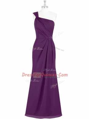 Fitting Floor Length Column/Sheath Sleeveless Eggplant Purple Homecoming Dress Side Zipper