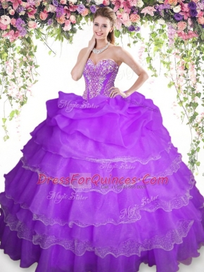 Sleeveless Beading and Ruffled Layers and Pick Ups Lace Up Quinceanera Dresses