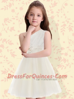 2014 Elegant A-Line One Shoulder Flower Girl Dress Ruching