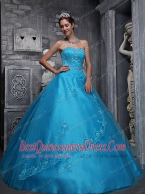 Baby Blue Ball Gown Sweetheart Floor-length Taffeta and Tulle Beading and Appliques Quinceanera Dress