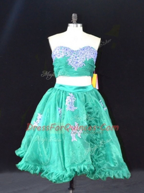 Organza Sleeveless Mini Length Prom Gown and Appliques and Ruffles
