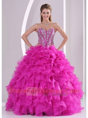 Pretty Sweetheart 15th Birthday Dresses with Ruffles and Beaded Decorate 2014 Hot Pink