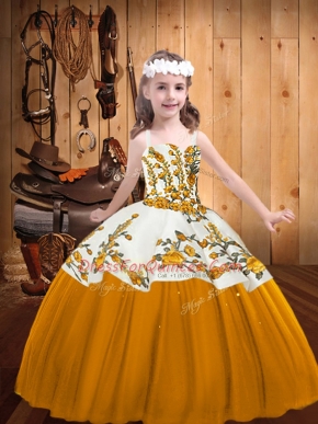 Straps Sleeveless Lace Up Little Girls Pageant Dress Gold Tulle