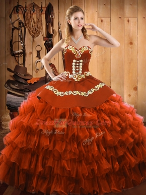 Spectacular Floor Length Ball Gowns Sleeveless Rust Red 15 Quinceanera Dress Lace Up