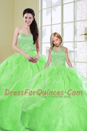 Sequins Ball Gowns Quinceanera Gown Green Sweetheart Organza Sleeveless Floor Length Lace Up
