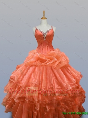 2015 Popular Straps Quinceanera Dresses with Beading and Ruffled Layers
