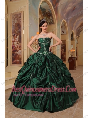 Hunter Green Ball Gown Strapless Floor-length Beading Taffeta Quinceanera Dress