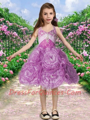 Elegant A-Line Straps Knee-length Beading Lilac Little Girl Dress