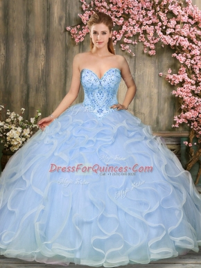 Light Blue Sweetheart Lace Up Beading and Ruffles 15th Birthday Dress Sleeveless