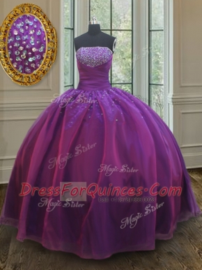 Extravagant Floor Length Purple Vestidos de Quinceanera Organza Sleeveless Beading