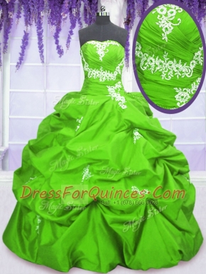 Spectacular Taffeta Lace Up Quinceanera Dresses Sleeveless Floor Length Appliques and Pick Ups