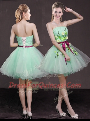 Suitable Apple Green Sleeveless Organza Lace Up Prom Party Dress for Prom and Party
