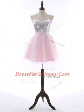 Tulle and Sequined Sleeveless Mini Length Dress for Prom and Sequins and Bowknot